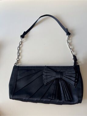 Y2K Coldwater Creek Black Satin Baguette Purse Evening Clutch Shoulder Bag